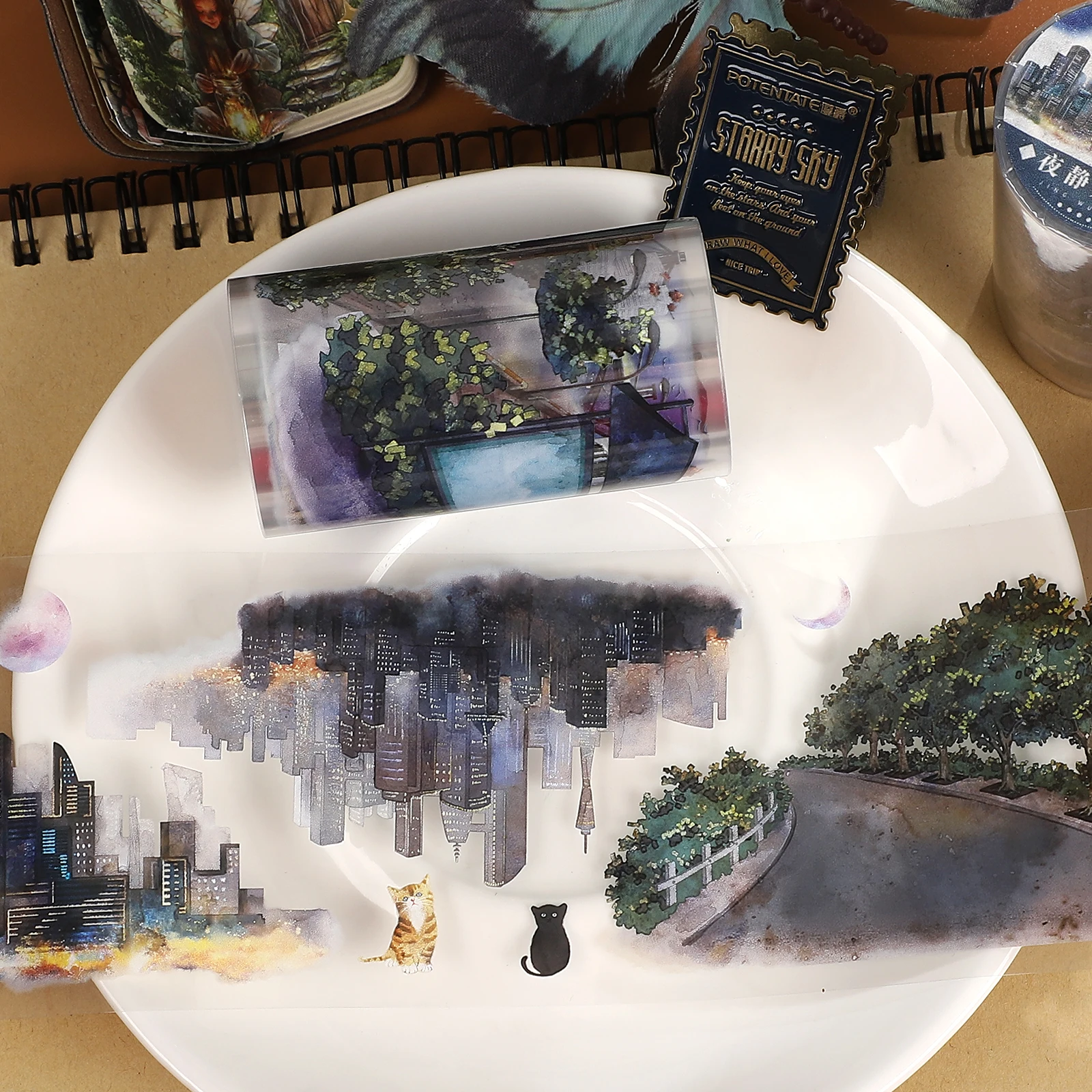 70mm*500cm Vintage City Building Tree Landscape PET Tape Creative DIY Journal Material Collage Scrapbook Stationery