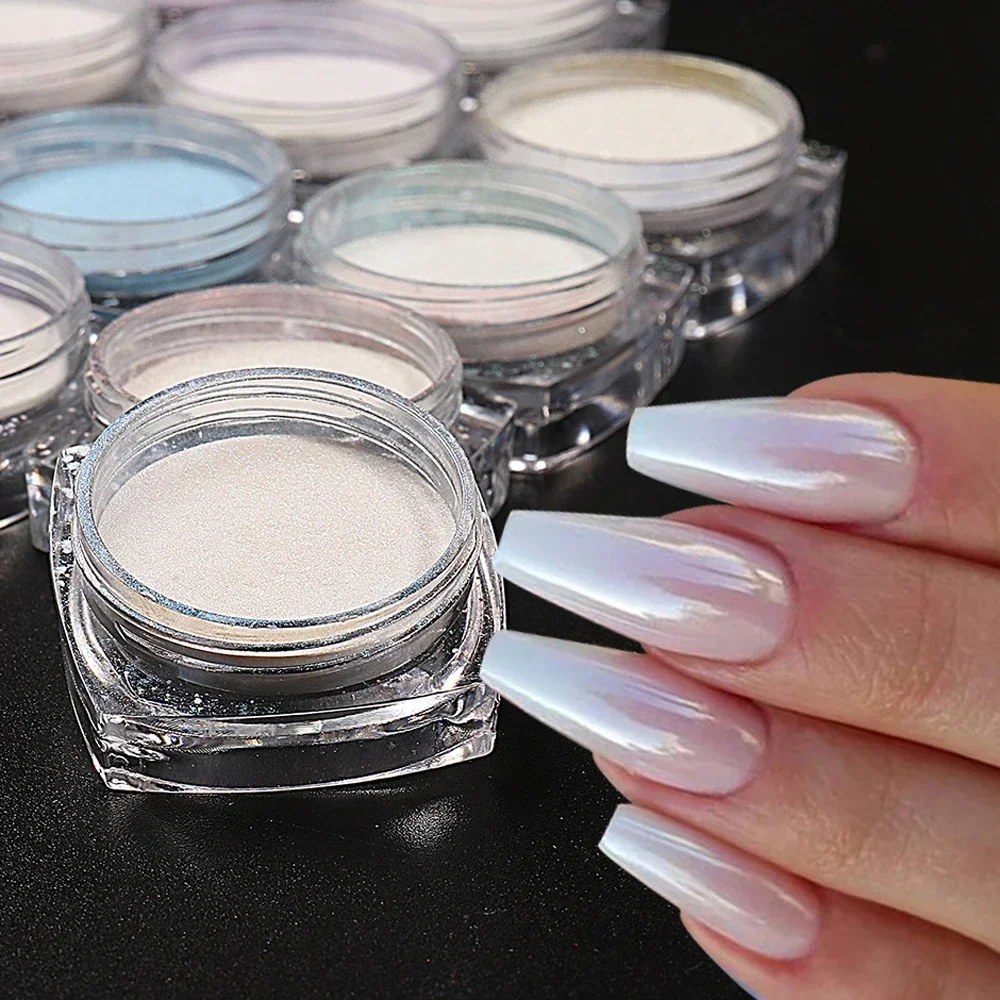 Colorful Aurora Chrome Nail Powder Pearl Shell White High Glossy Rubbing Dust Holographic Glimmer Pigment Nail Decor Flash