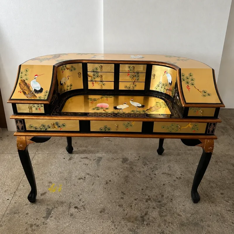 Luxury Gold Foil Songhe Yannian Desk Piano Table Executive Secretary Cabinet with Glass Top High End Furniture Countertop
