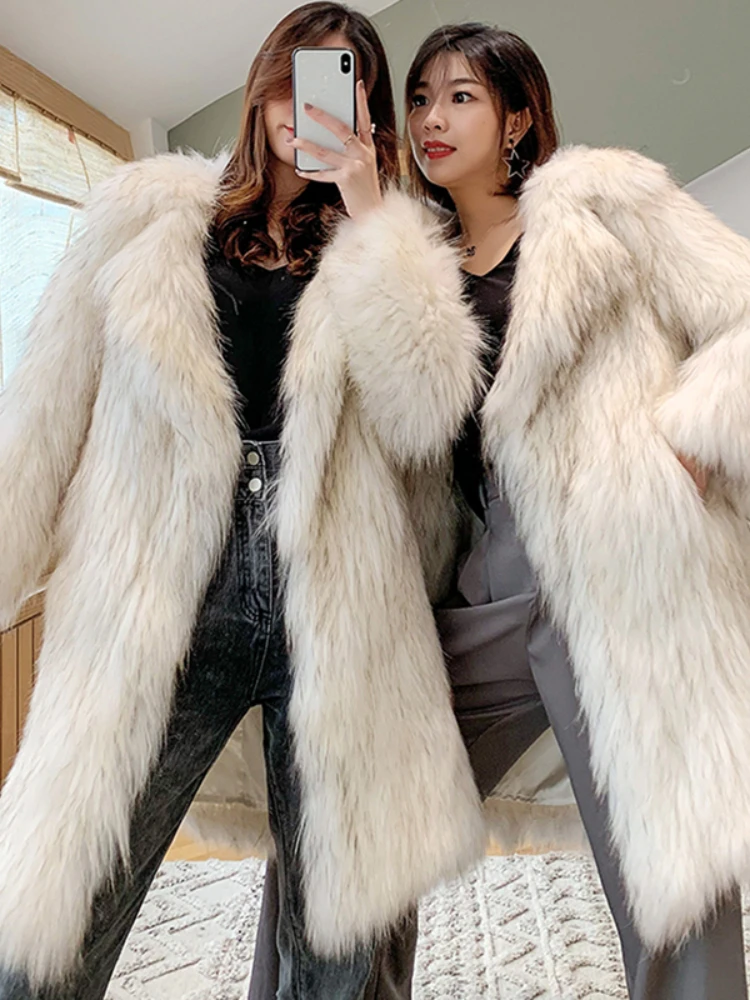 เสื้อโค้ทขนเฟอร์เทียมสำหรับผู้หญิง อุ่นสบาย สไตล์ลำลอง แจ็คเก็ตยาวกันลม ขนหนานุ่ม หรูหรา บอนต์จาส เสื้อคลุมขนสัตว์สำหรับฤดูหนาว