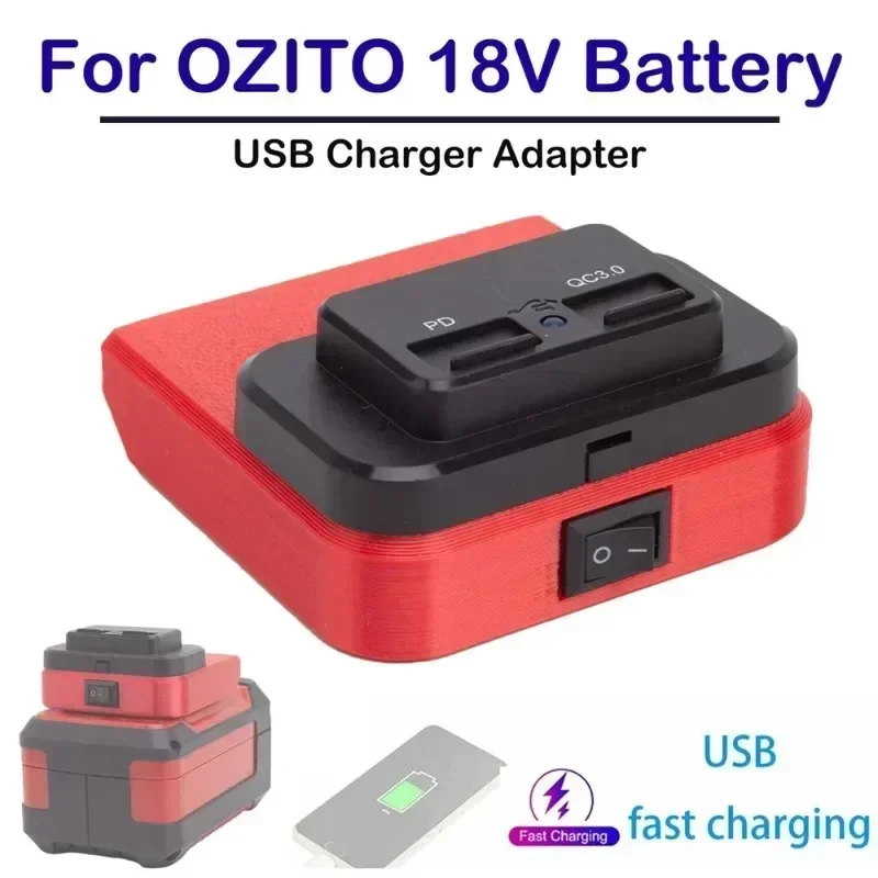 Adapter for Einhell/X-Chang/OZITO 18V Li-ion battery adapter converts to mobile phone power bank with USB and Type-c ports