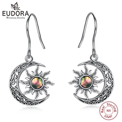 EUDORA 925 Sterling Silver Moon Sun Drop Earrings for Women Natural Abalone Shell Sun Earring Fine Silver Jewelry Party Gift