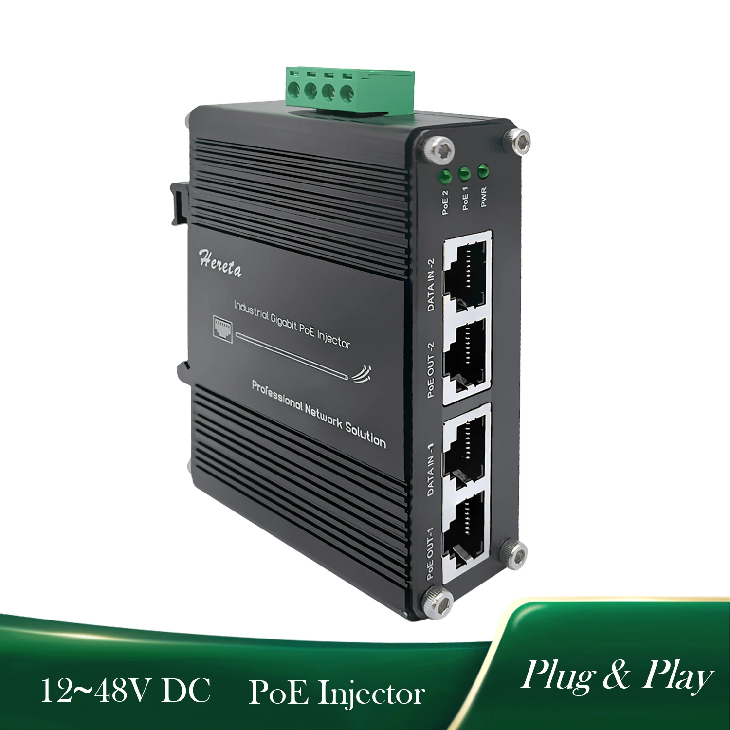 2 Port Hardened Industrial Gigabit PoE+ Injector，12~48V DC Input ，IEEE802.3af/at 30WOutput ，DIN-Rail and Wall Mount Installation