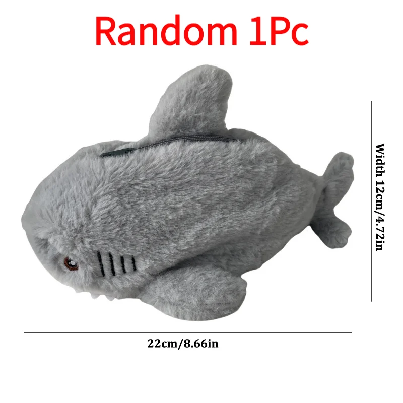 Cute Plush Ocean Shark Pencil Case Cosmetic Bag Portable Large Capacity Pen Pouch Stationery Storage Box School Office Supplies.