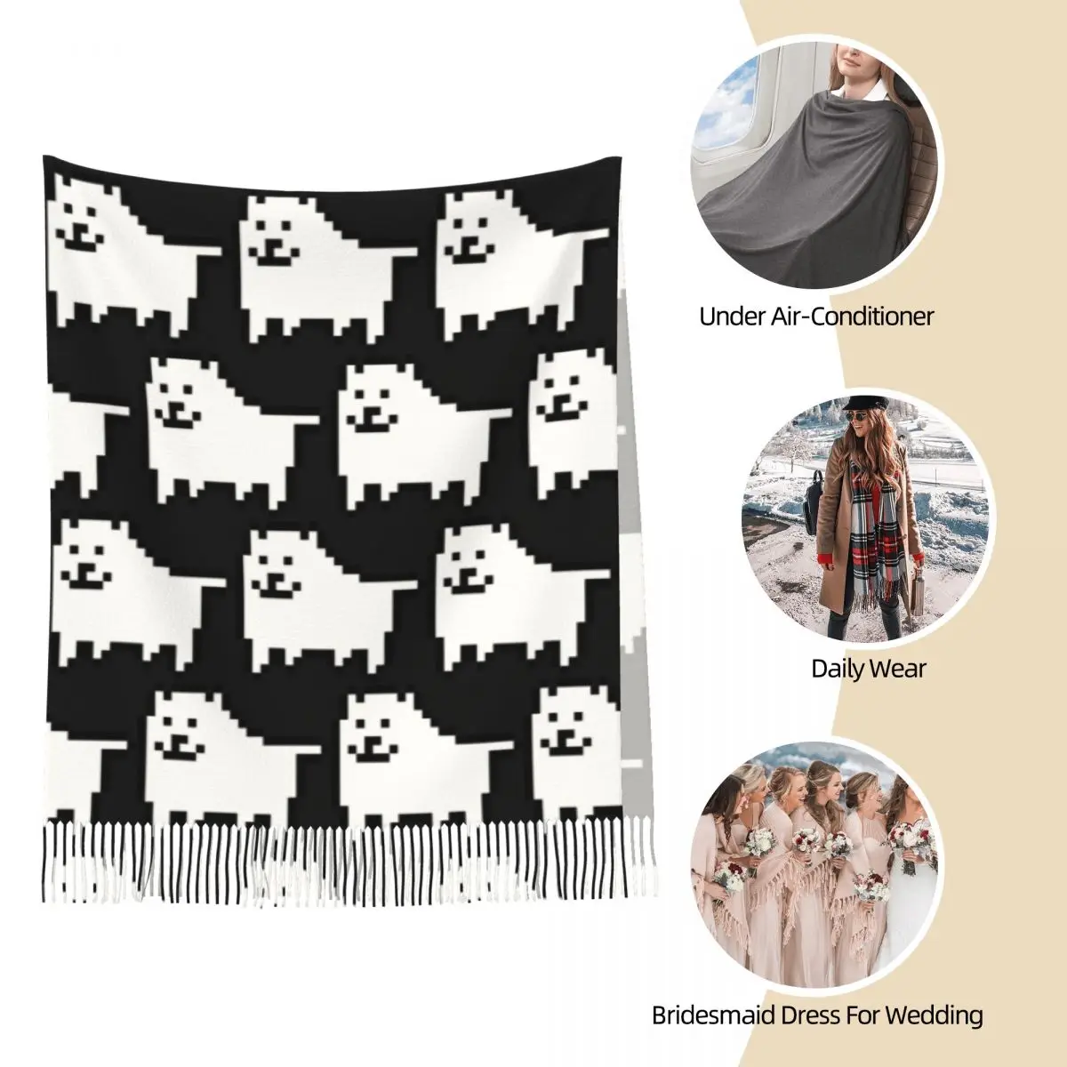 كلب مزعج في الفضاء Undertale توبي لعبة فيديو آر بي جي وشاح شرابة الأوشحة للنساء شالات ويلتف طويل الخريف الشتاء شال التفاف #3