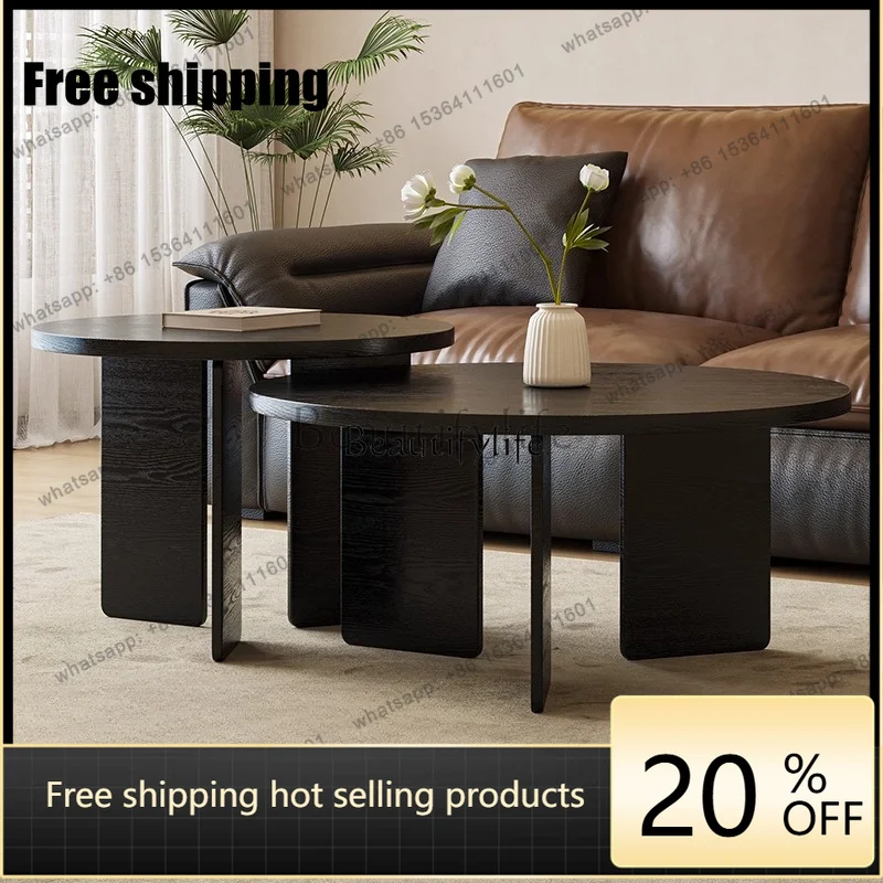 Solid Wood Round Coffee Table Black Vintage Style Living Room Home  Tea Table Light Luxury Side Table Factory Direct