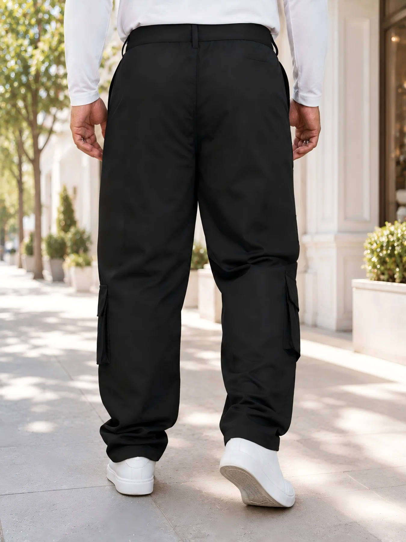 Large Size Men's Straight Leg Workwear Trousers Solid Color Simple Design Wear-Resistant Anti-Wrinkle Twill Fabric American Stre