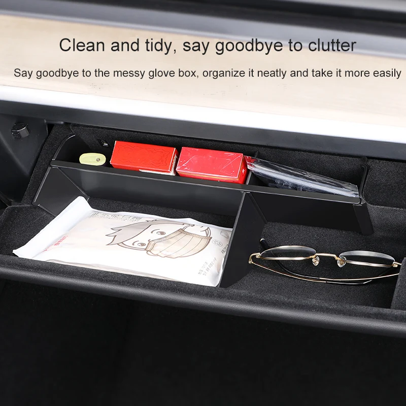 For Tesla Model 3 Y Glove Box Organizer Partition Plate Center Console Storage Glovebox Layered Stowing Tidying Container Shelf