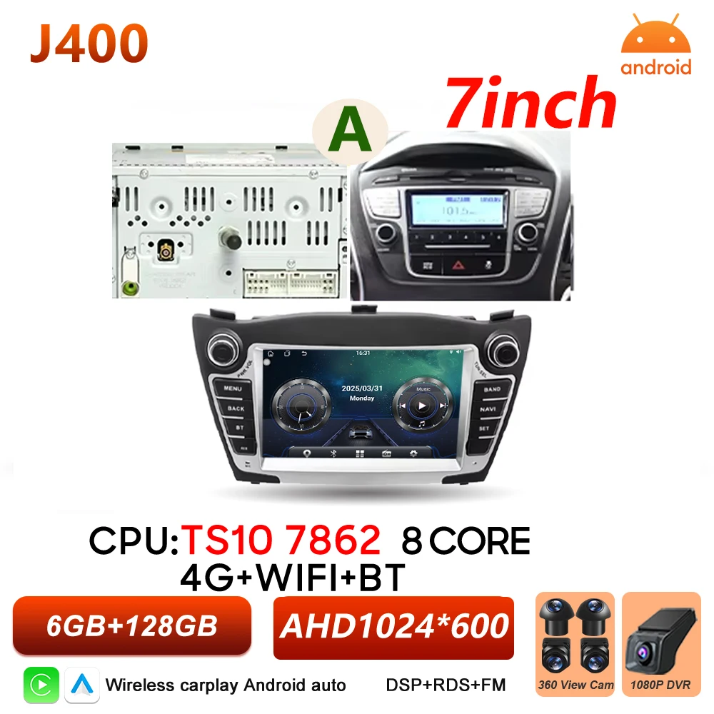 Android Auto autoradio voor Hyundai IX35 Tucson 2 LM 2009 - 2015 Carplay multimediaspeler autoradio BT Wifi 5G touchscreen DSP - afbeelding 1