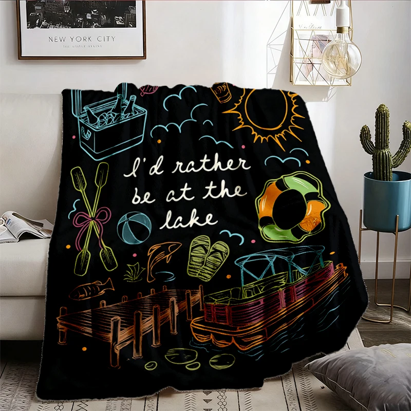 Summer Lake Flannel Blanket, I'd Rather Be At The Lake, Boatin and Floatin, River Flannel Blanket, Lake Life Gift