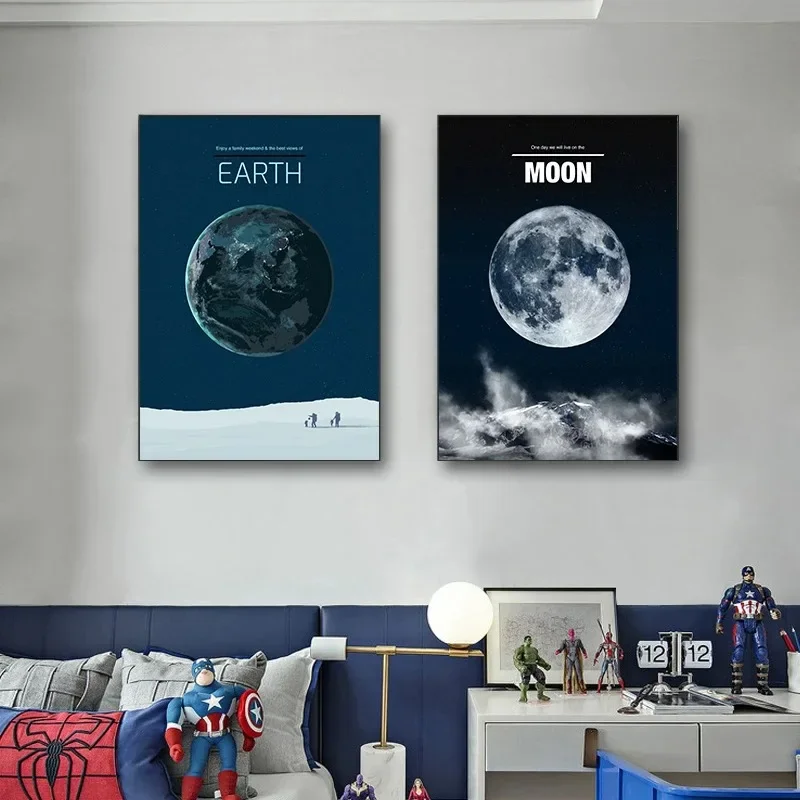 Canvas Painting Vintage Universe Cosmic Solar System Planet Sun Moon Black Hole Wall Art Poster Print Living Room Home Decor
