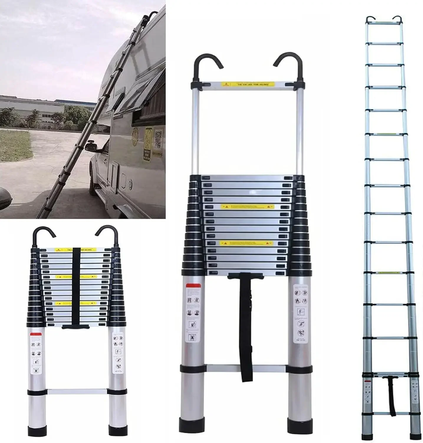 Telescoping Ladder 20FT Extension  with 2 Detachable Hooks Aluminum Telescopic Ladder Collapsible