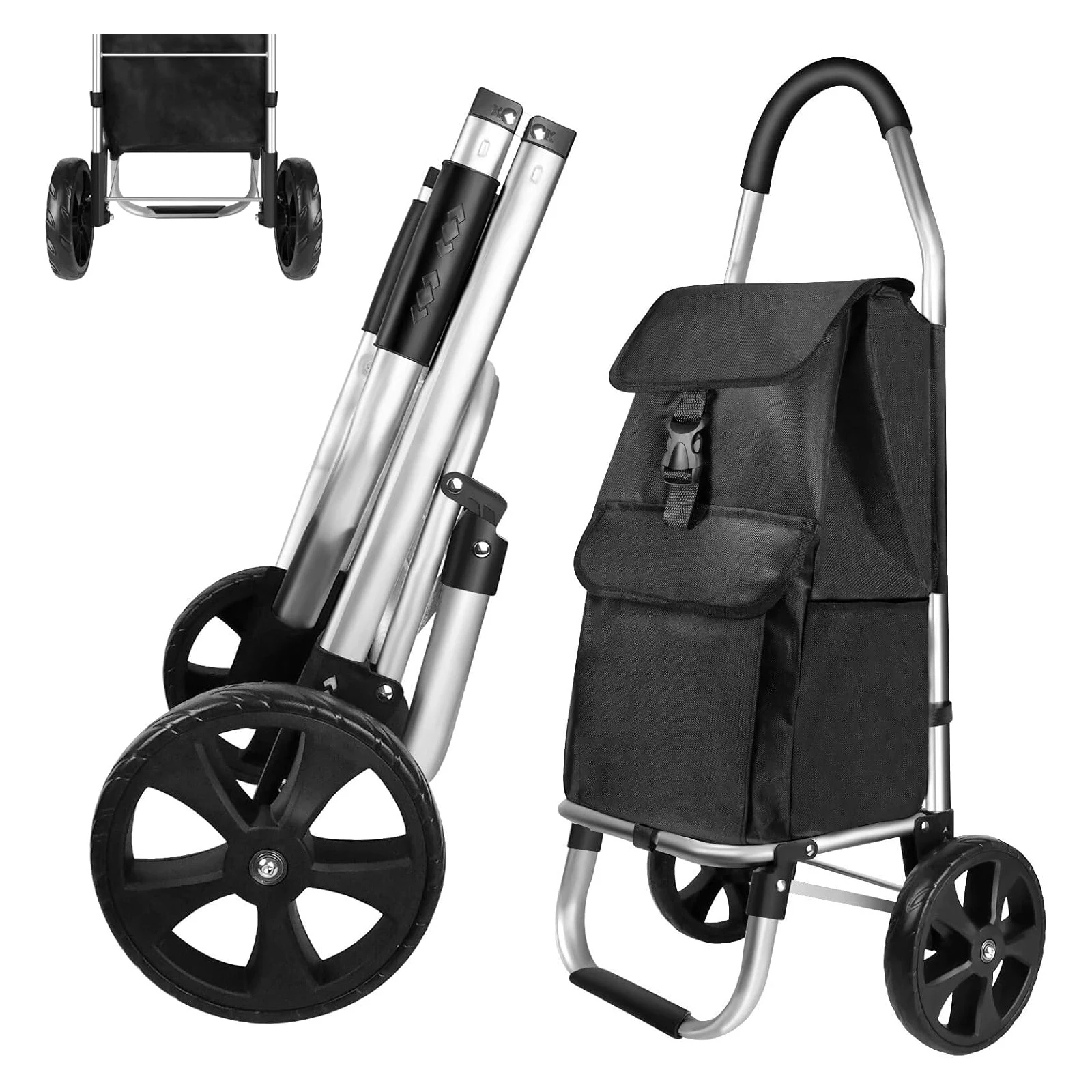 Faltbarer Einkaufstrolley - 2-Rad-Treppensteiger, 40L Großes Fassungsvermögen, Abnehmbarer Wasserdichter Beutel & Robuster Aluminiumrahmen