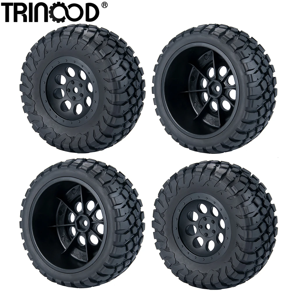 TRINOOD 4PCS Rubber Tires Wheel Rim Set 110x47MM for Slash VKAR 10SC HPI HSP SENTON 1/10 Short Course Truck Parts