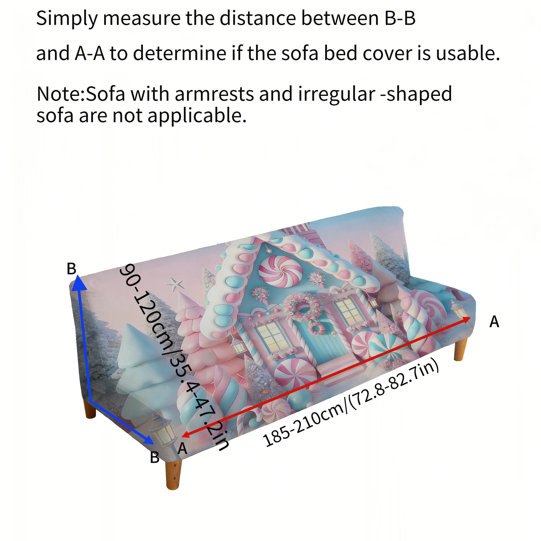 Armless elastic sofa bed cover, Four Seasons Scenic Candy House pattern, dustproof machine washable sofa bed cover