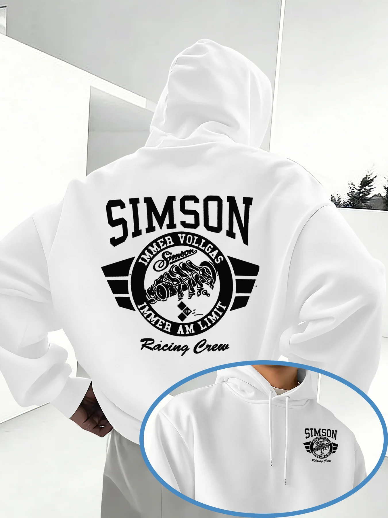 Fashion Personality Motorcycle Engine Print Men Hooded Sweatshirt Autumn Winter Daily  Sports Loose Leisure Warm Street Style