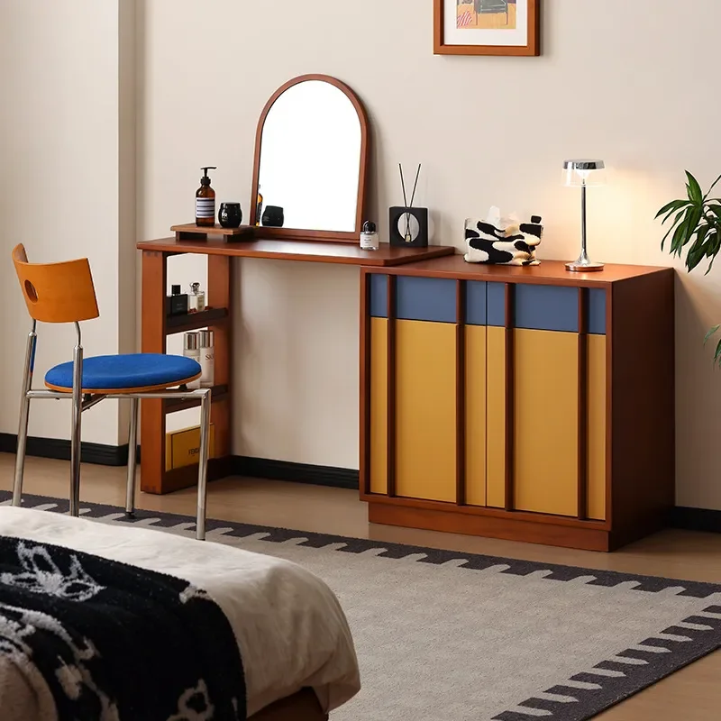 for Medieval Solid Wood Chest Dresser Integrated Small Apartment Simple Creative Color Matching Storage Corner Cabinet