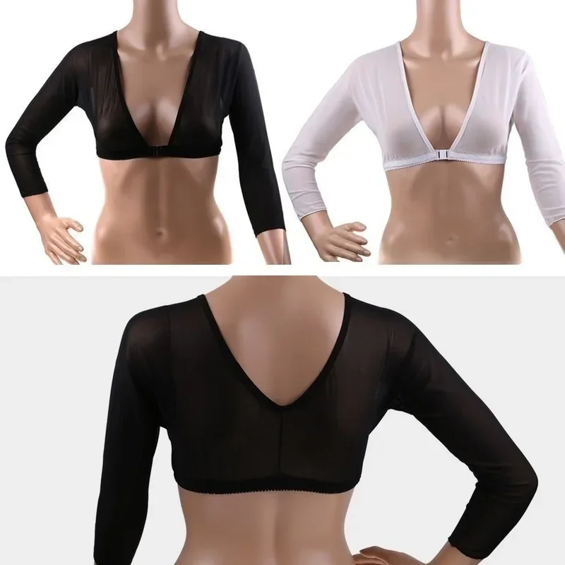 Arm Shaper Women Both Side Plus Size Mesh Seamless Silm Shape Wear Crop Top Slimming Upper Shirt Blouses Black White