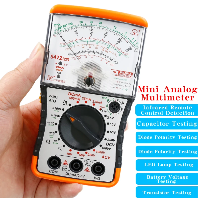 NJTY S472PRO Mini Analog Multimeter, Universal High-Precision Mechanical Anti-Burn Multimeter