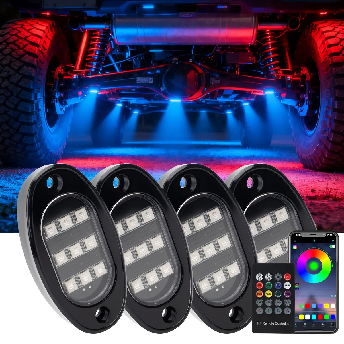 

4/8/10 IN 1 Car RGB LED Chassis Light APP REMOTE Control Waterproof Decorative Light Atmosphere Lamp For ATV Jeep 4x4 off-road