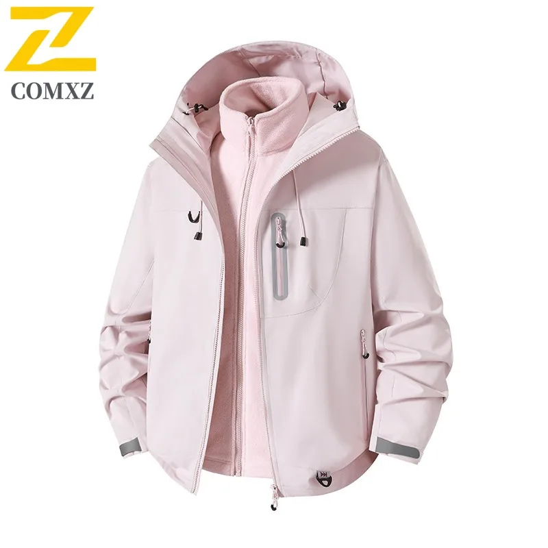 

COMXZ 2025 Trend Brand Spring Autumn 3-In-1 Windbreaker Hooded Outdoor Mountaineering Jacket Coat Multi Functional Outerwear