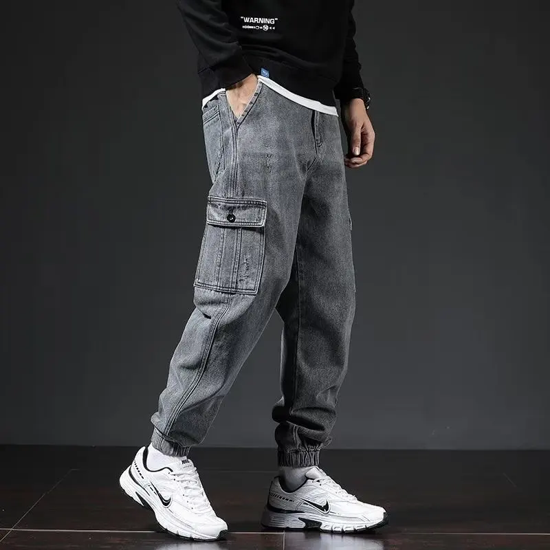 Baggy Jeans Men Blue Black Ripped Jeans Hip hop Streetwear Harem Ankle length Denim Pants Elastic Waist Casual Trousers Harajuku