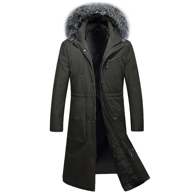 Long Duck Down Jacket Men New Winter Mens Casual Hooded Fox Fur Collar Padded Coat Clothing