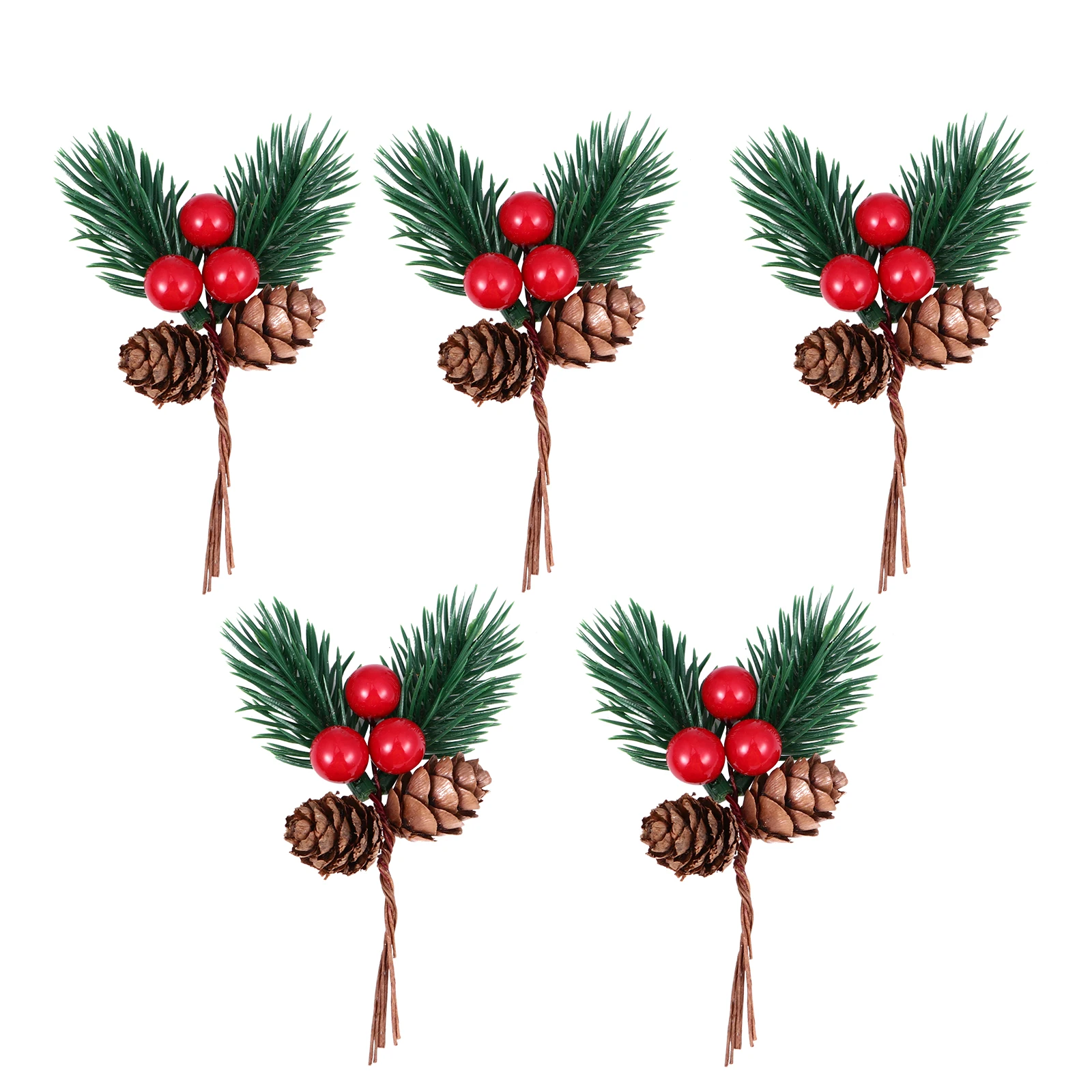 

5pcs Christmas Pine Cone Decoration Berries Faux Non-woven Fabric Picks Artificial Christmas Plant Home Decor Holiday Festive