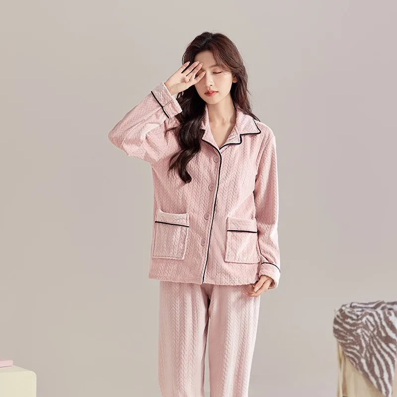 

Autumn and Winter Island Velvet Thick Sleepwear Set Coral Velvet Flannel Casual Long Sleeve Long Pants Home Clothes