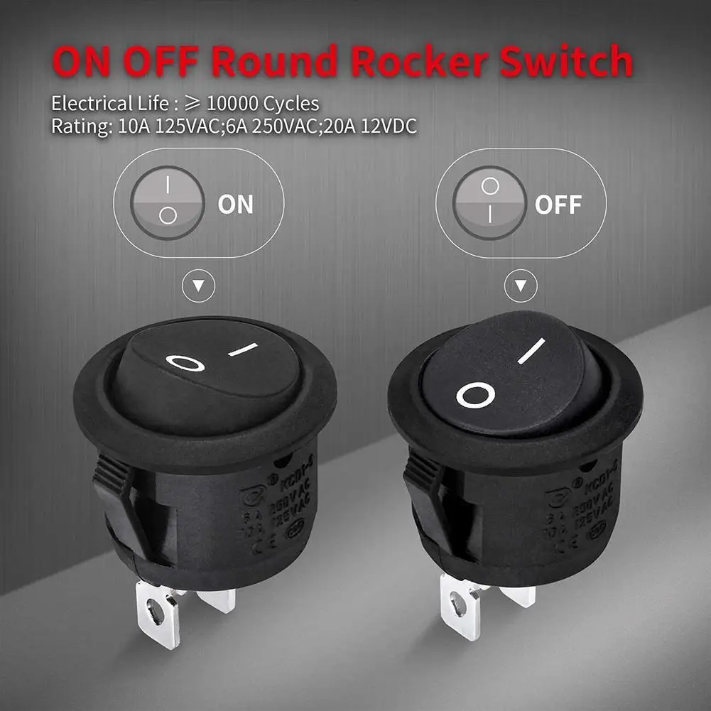 5PCS ON/OFF Round Rocker Switch MINI Toggle Switch 2 Pin SPST Push Button Switch Accessories 12V 24V for Auto Car RV Boat