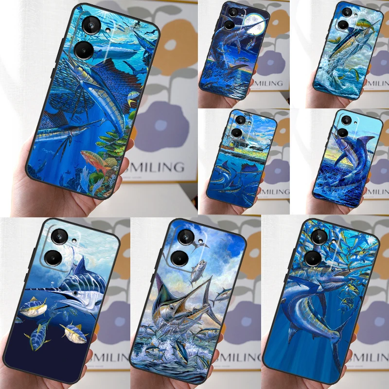 Blue Marlin Painting For Realme C53 C55 C67 C51 C35 C33 C31 C30 C25s C21Y GT Neo 6 GT5 9 10 11 12 Pro Plus Case