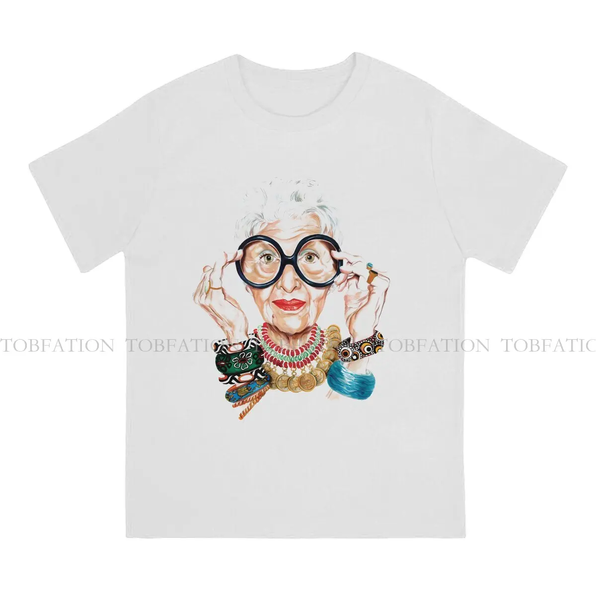 Beauty Man's TShirt Iris Apfel O Neck Short Sleeve 100% Cotton T Shirt Humor Top Quality Birthday Gifts