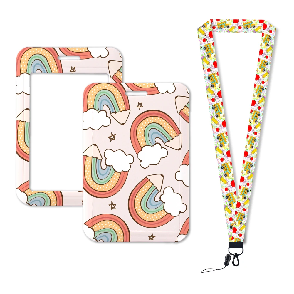 Lovely School Card Sleeve Protector Custom Stationery Personality Name ID Card Badge Holder with Ribbon Lanyard