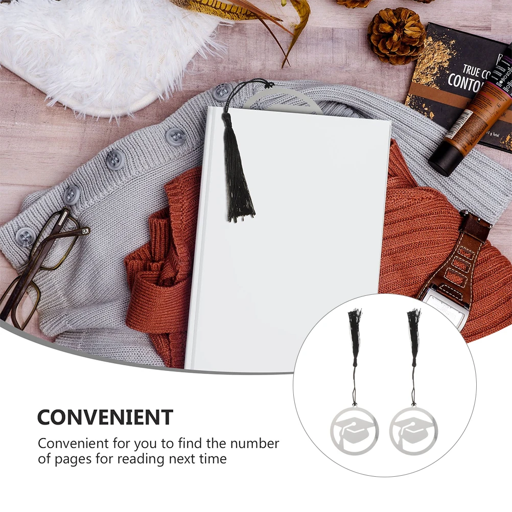 

6 Pcs Doctor Hat Bookmark Graduation Bookmarks Markers with Tassels Gift Bookmarker Stainless Bookmarkers Steel