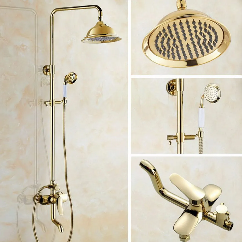 

Bathroom Shower Faucet Bath Faucet Mixer Tap With Hand Shower Head Gold Color Brass Shower Faucet Set Wall Mounted zgf313