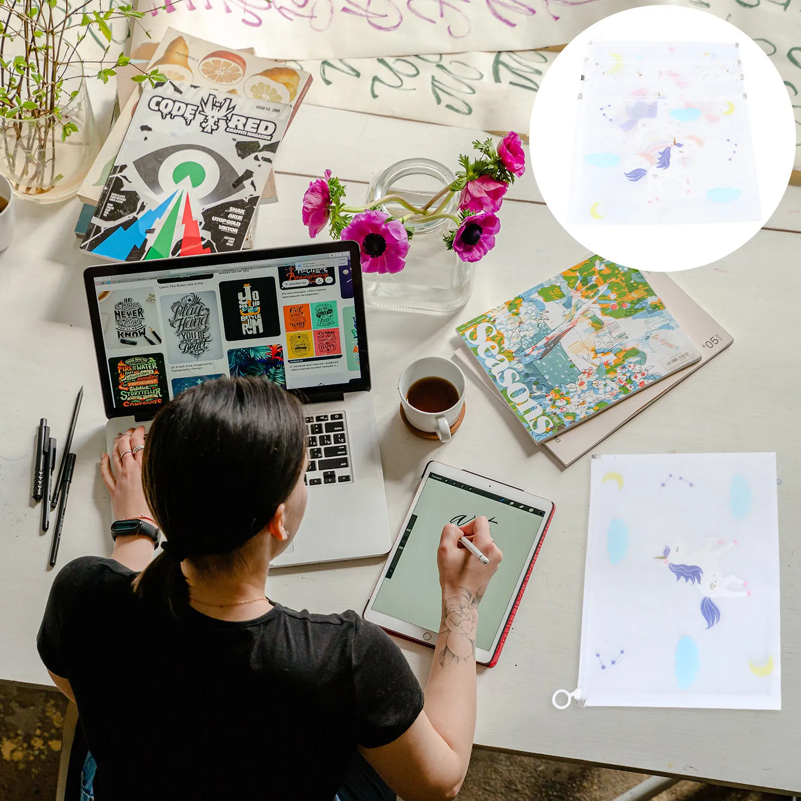 

4Pcs Cartoon Document Bag Waterproof Wear Resistant Zipper File Storage Organizer for A4 Papers Student Stationery File Holders