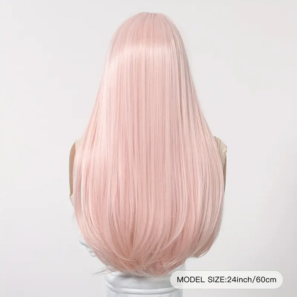 GEMMA Long Straight Light Pink Synthetic Wig with Bangs for Women Natural Hair Colorful Cosplay Lolita Wigs Heat Resistant Fibre