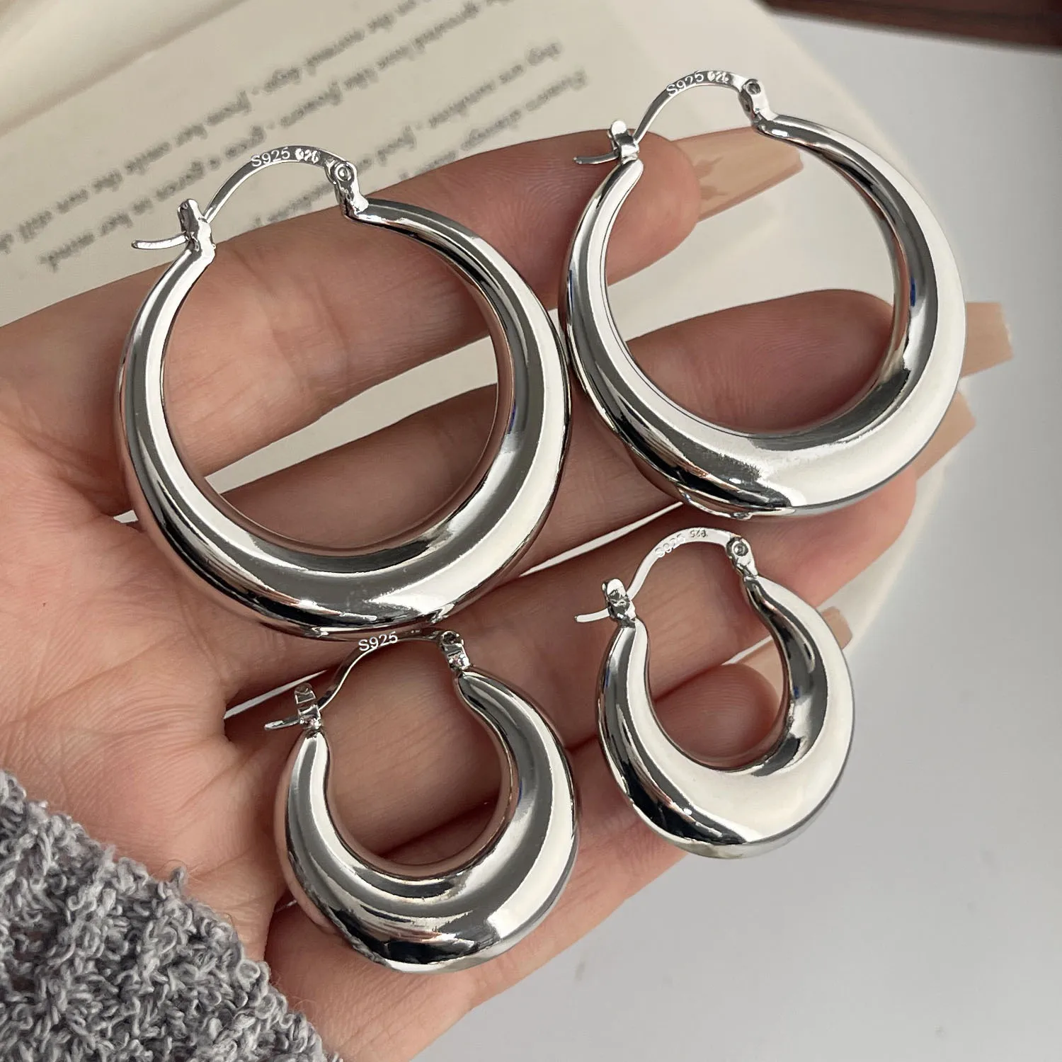 925 Sterling Silver Vintage Earrings For Women Trendy Simple Round Big Earring Jewelry Prevent Allergy Party Accessories Gift