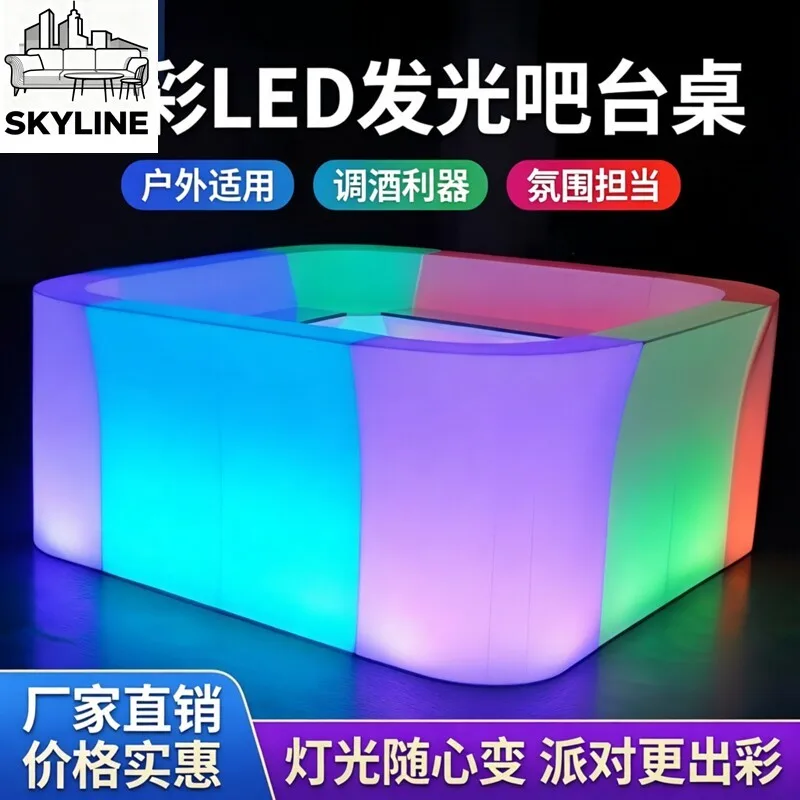 LED Light Up Bar Table with Chairs, Glowing Set for Outdoor Cocktail Party