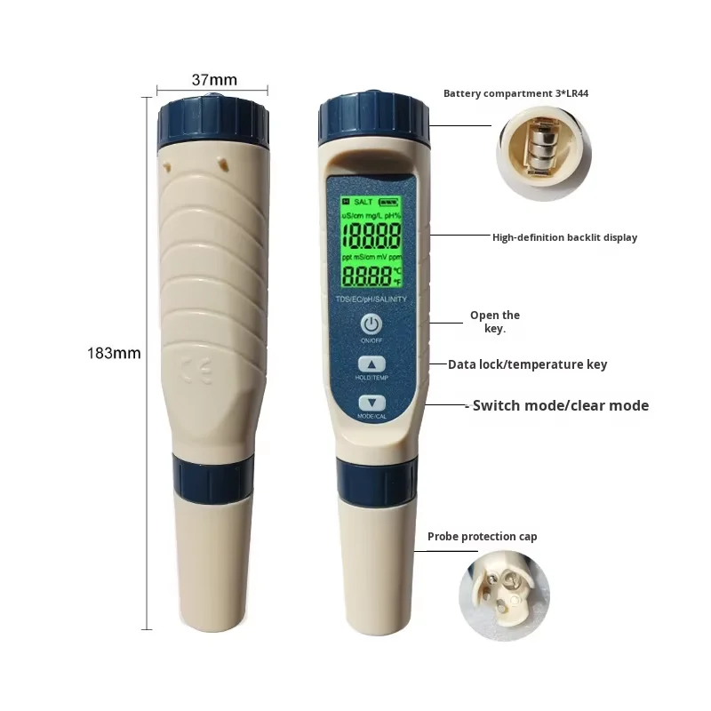 

5 in 1 Digital Water Quality Tester Pen, PH TDS EC Salinity Temperature Meter with Backlight Display for Aquarium Pool Drinking