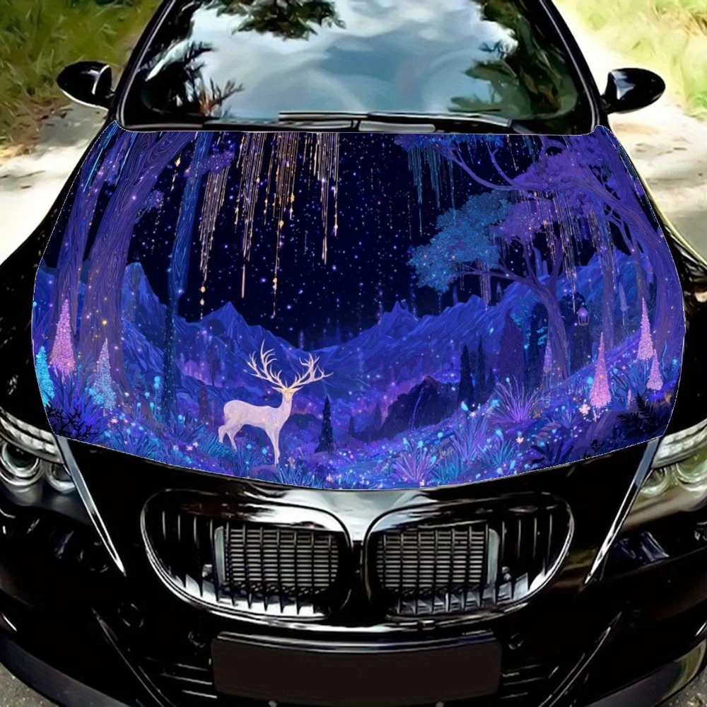 

Виниловая пленка для автомобиля Moon Shining on Purple Forest and Deer Dream, водонепроницаемая наклейка на капот автомобиля из ПВХ, самоклеящаяся устойчивая к царапинам St