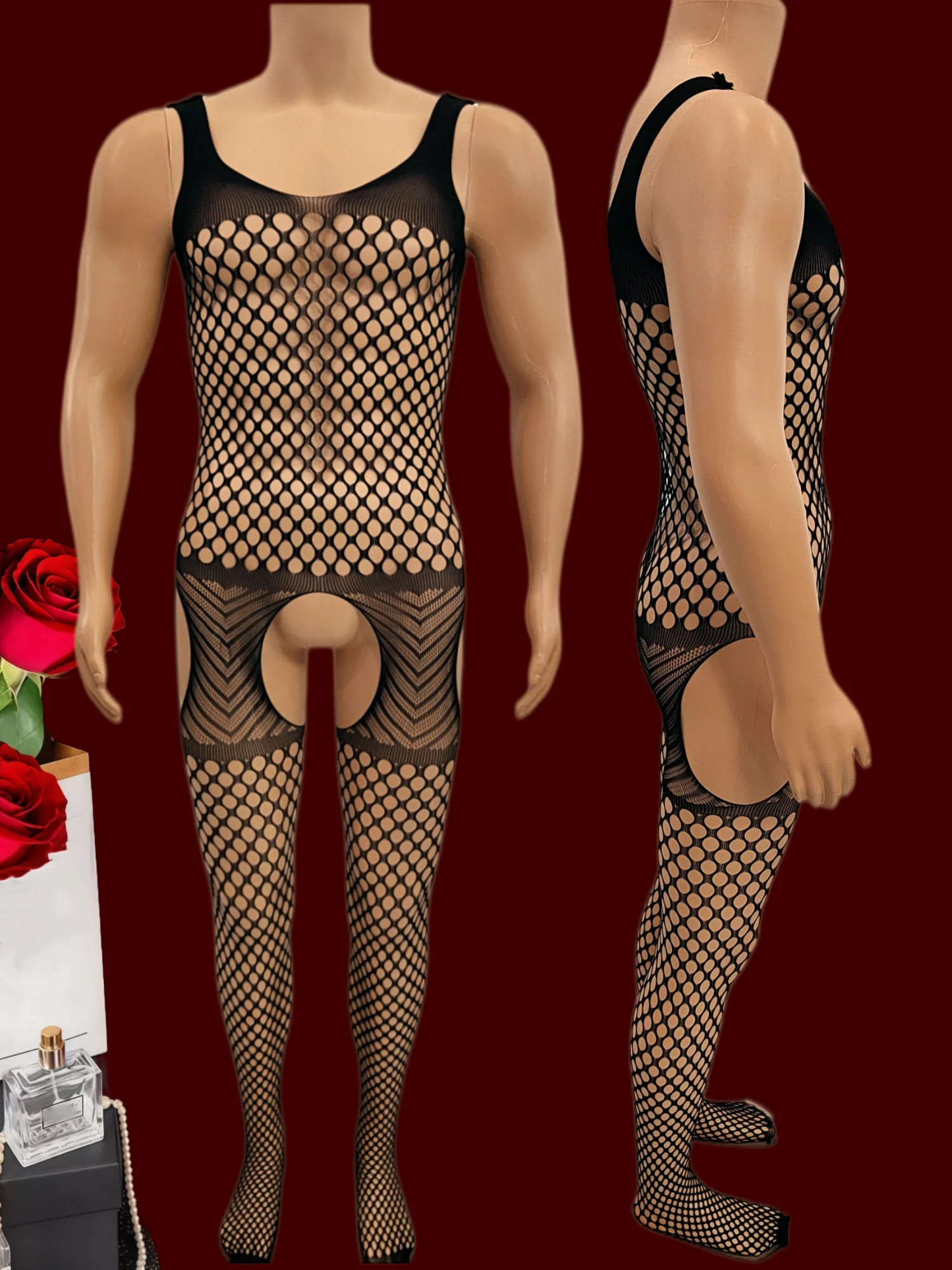 Sexy Black Skull Hollow Fishnet Knit Tight Lingerie Nightgown, Fit XS/S/M Sizes view 4