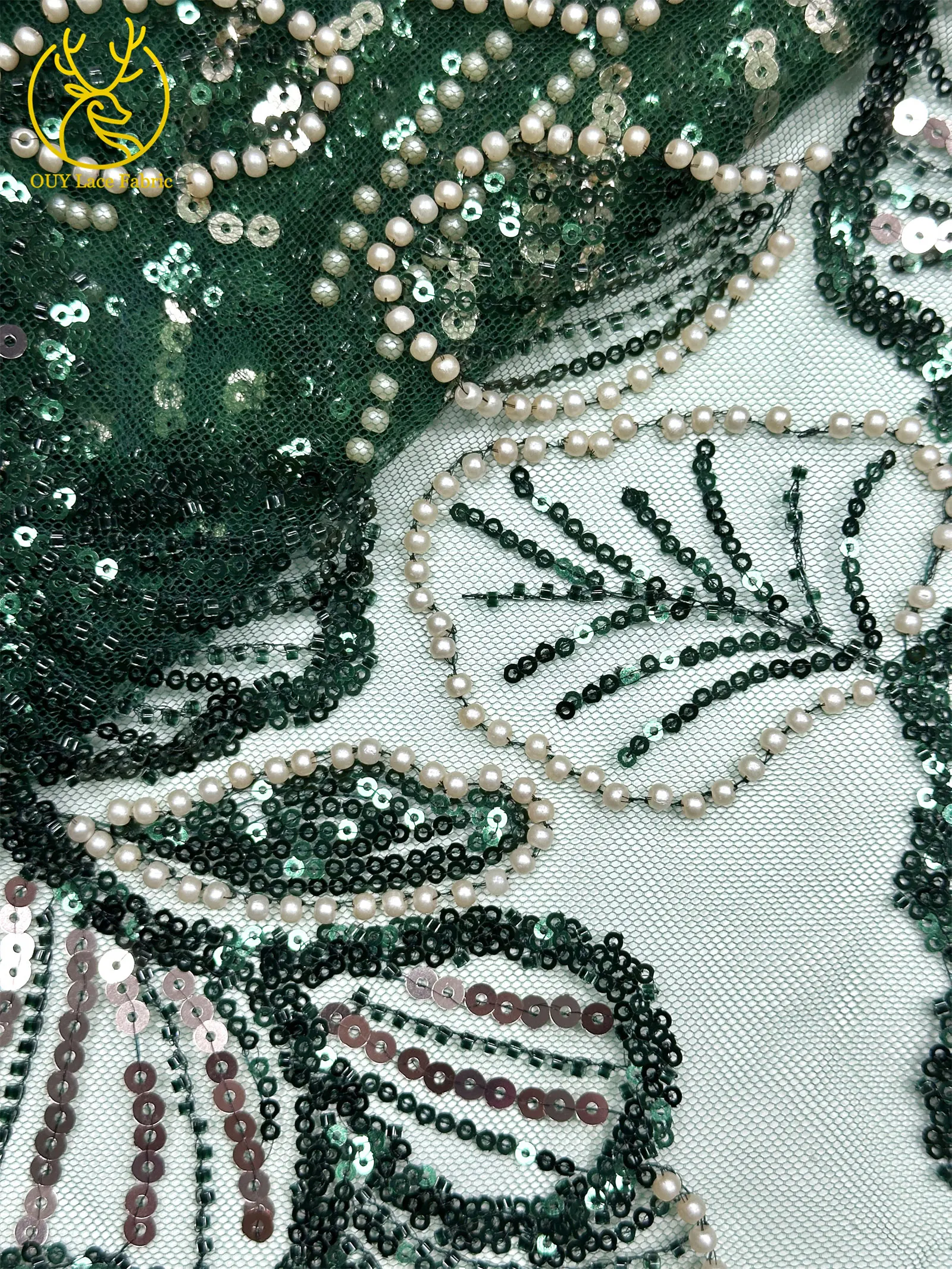 Afrikanischer Pailletten-Perlen-Spitzenstoff 2026 Französischer Nigerianischer Tüll Bestickter Spitzenstoff für Damen-Partykleider Nähmaterial – Detail 24