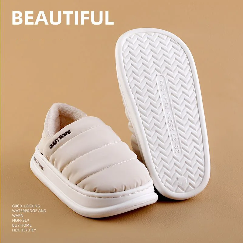 

Big Size 36-45 Unisex Couples Cotton Shoes for Women Lightweight Furry Slippers Anti-skid Waterproof Closed-back Slippers