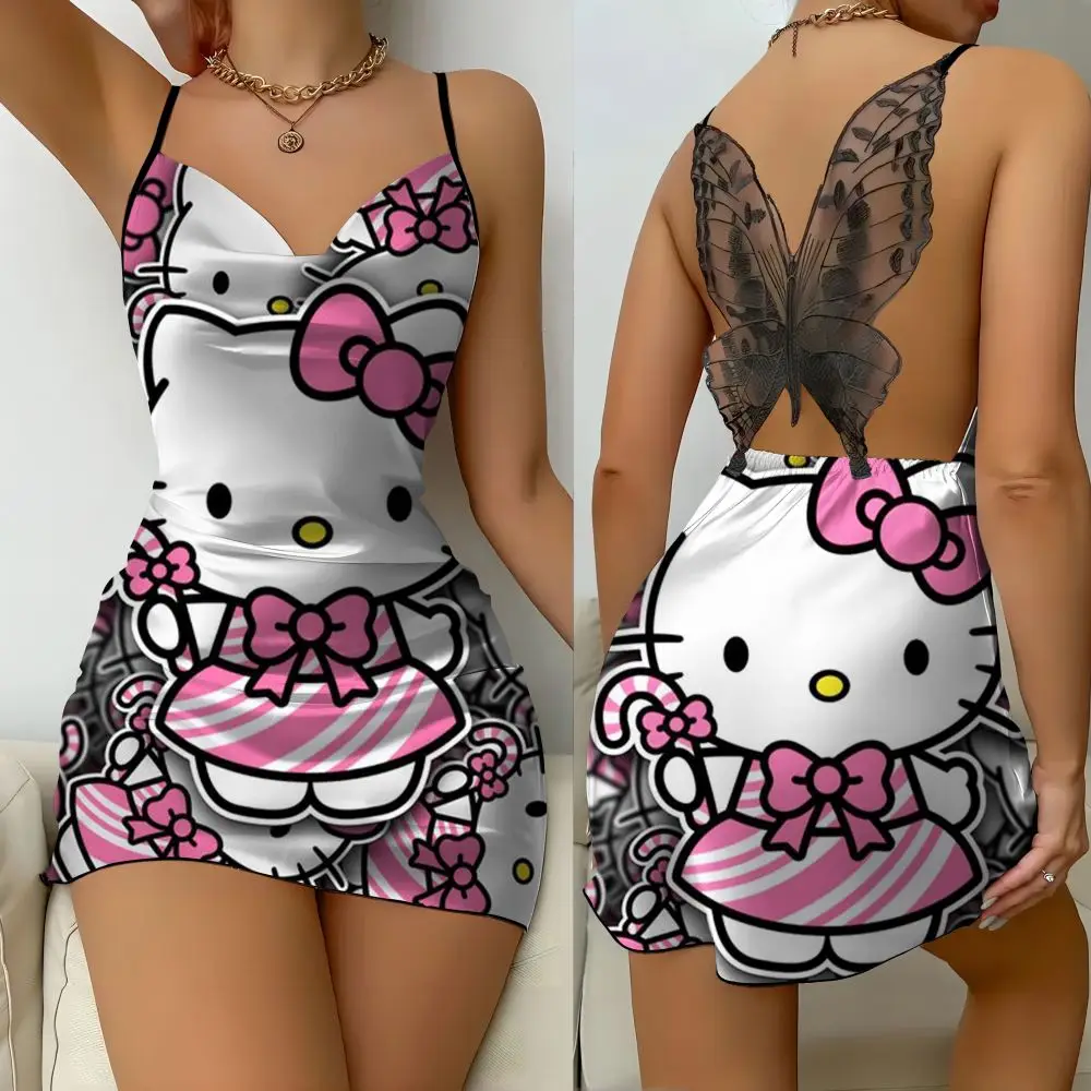 

Sanrio Hello Kitty Summer Mini Skirt Short Skirt Clearance Sexy Lettuce Edge Elegant Party Dress Women Home Cheap Clothing