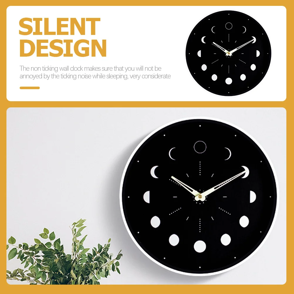 ساعة حائط خشبية صامتة على شكل قمر مضيئة غير موقوتة مستديرة متوهجة في الظلام ديكور لغرفة المعيشة وغرفة النوم والمكتب وساعة حائط