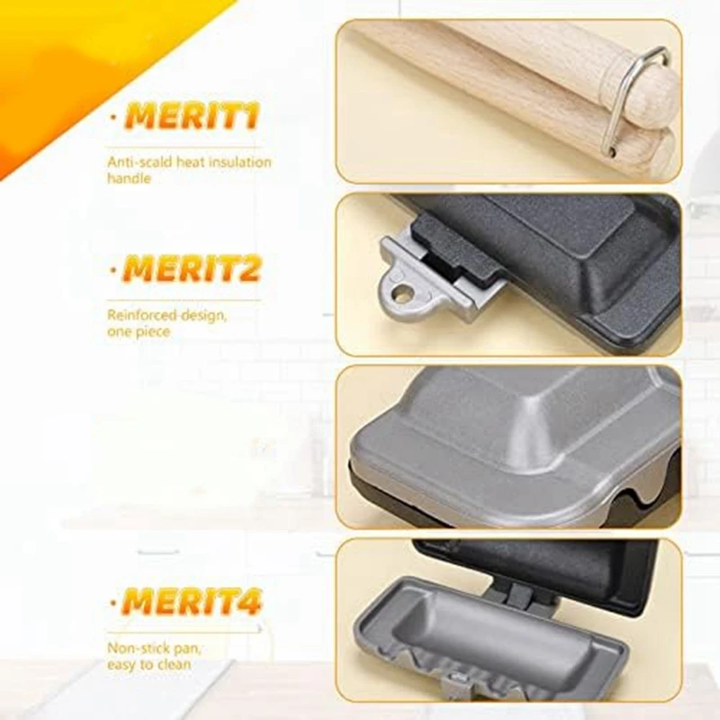 2Pcs Double-Sided Sandwich Baking Pan Baking Sheet For Breakfast Pancakes, Removable Handle