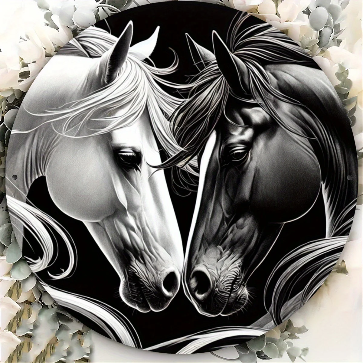 لوحة فنية جدارية أنيقة باللونين الأبيض والأسود على شكل حصان، مقاس 7.87 × 7.87 بوصة - ألومنيوم متين، مقاوم للماء والغبار، مثالية للمنزل والبار والمقهى #5