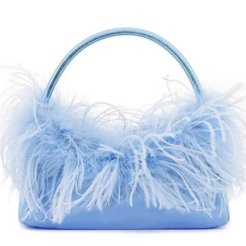 New model 2024 Luxury Fashion Ostrich Feather Party Evening Clutch Bag Women Wedding Purses Handbags