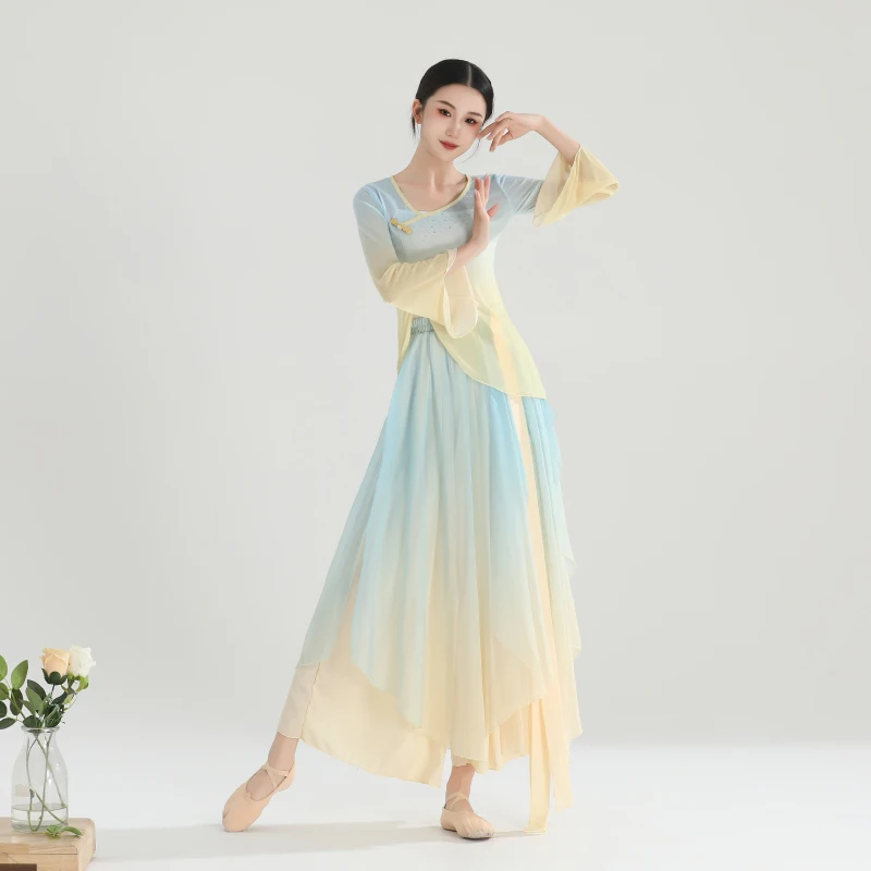 Vestido de dança clássica para mulheres, elegante roupa de gaze, roupa chinesa para exercícios, fada de charme, stretch, estilo antigo